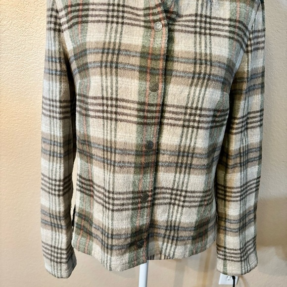 Vintage Evan Picone Top Sz 6 Wool Blend Snap-Up Plaid Tan Brown Long Sleeves - Picture 4 of 14